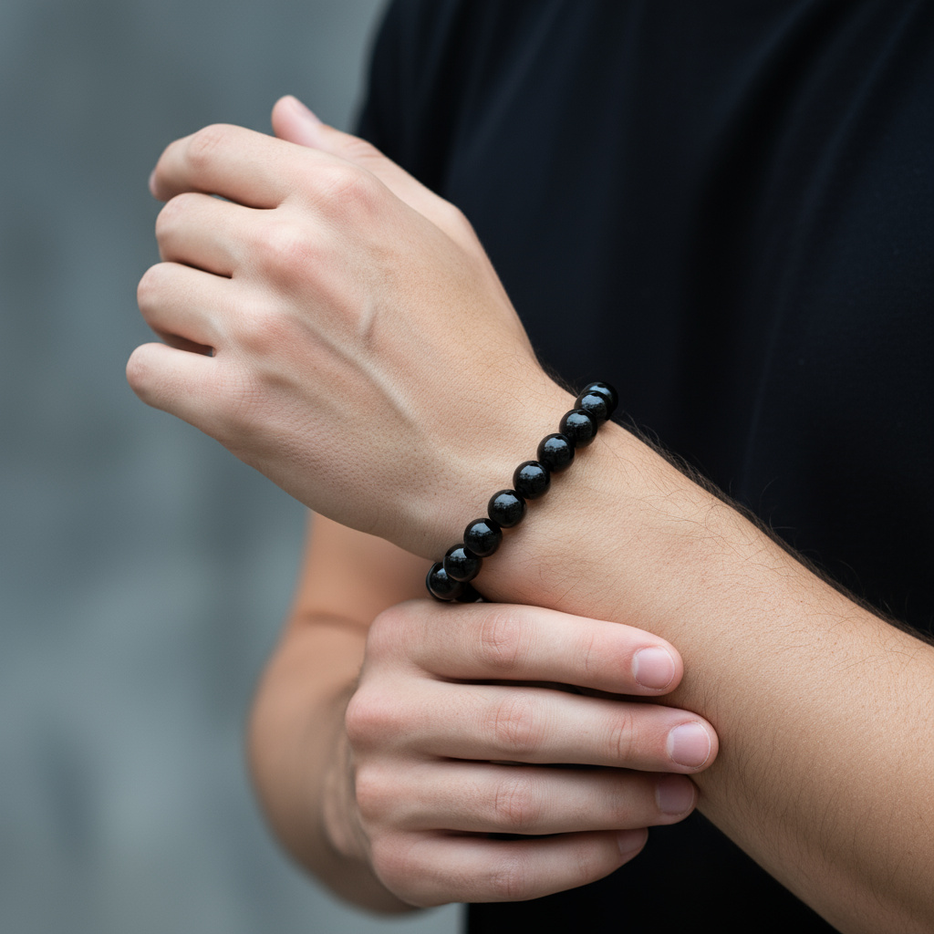 Браслет турмалин черный (шерл) Бразилия 10 мм 20 см