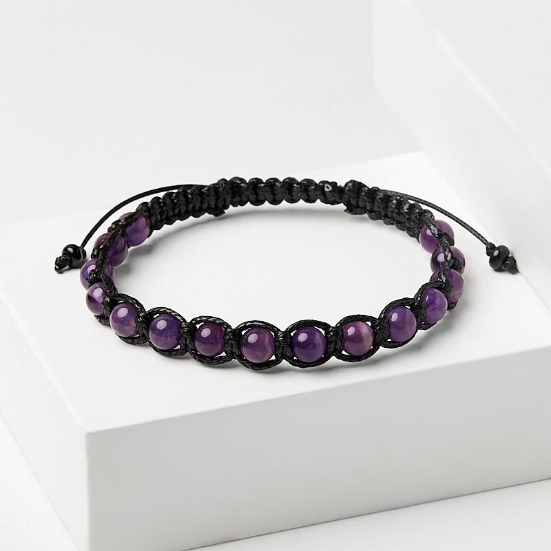 Браслет аметист Бразилия (текстиль) шамбала 6 мм 18 см (регулируемый)