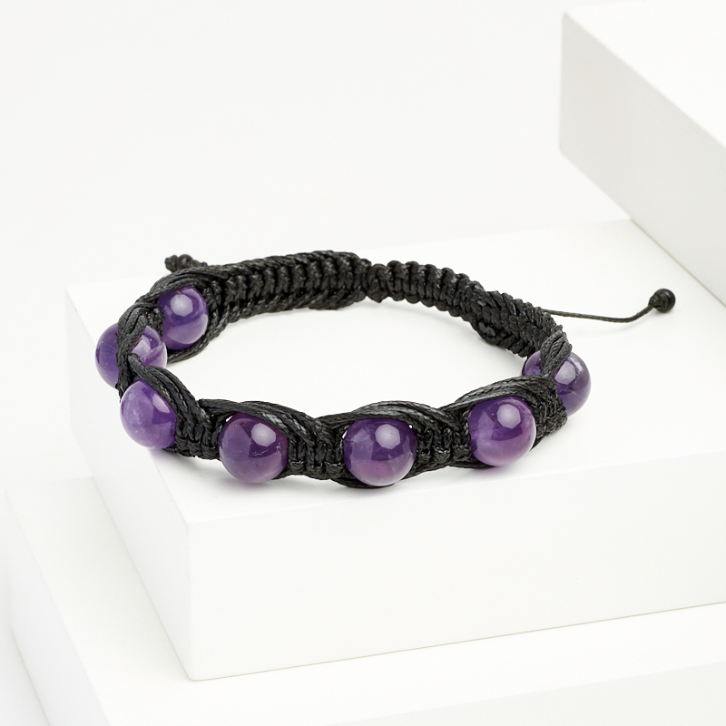 Браслет аметист Бразилия (текстиль) шамбала 10 мм 18 см (регулируемый)