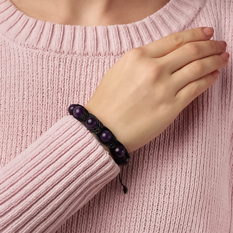 Браслет аметист Бразилия (текстиль) шамбала 10 мм 18 см (регулируемый)