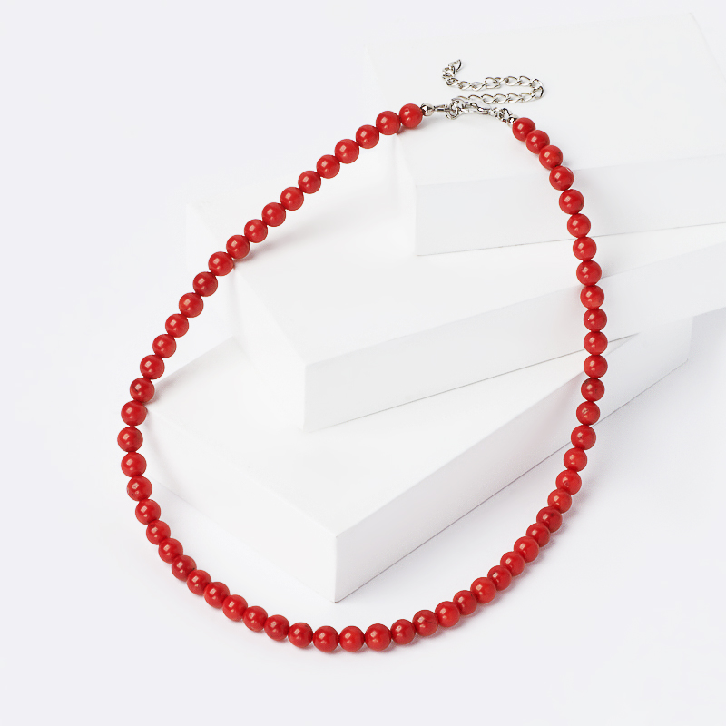 Бусы коралл красный Индонезия (сталь хир.) 7 мм 46 см (+7 см)