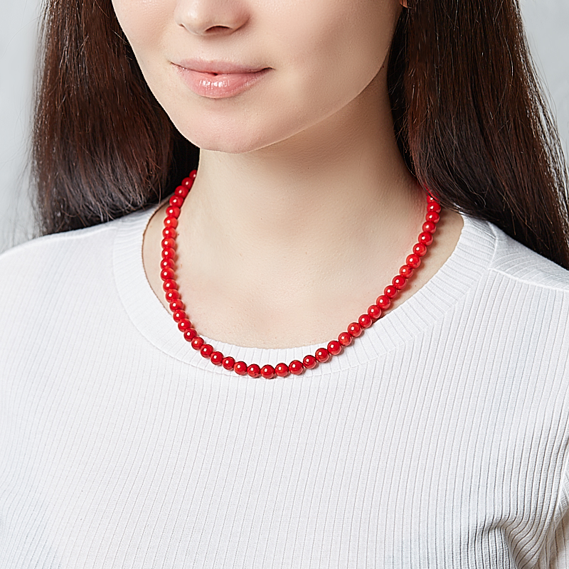 Бусы коралл красный Индонезия (сталь хир.) 7 мм 46 см (+7 см)