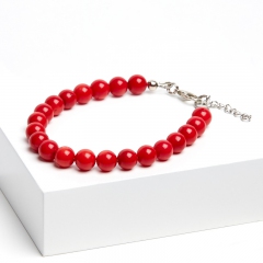Браслет коралл красный Индонезия (сталь хир.) 7 мм 16 см (+3 см)