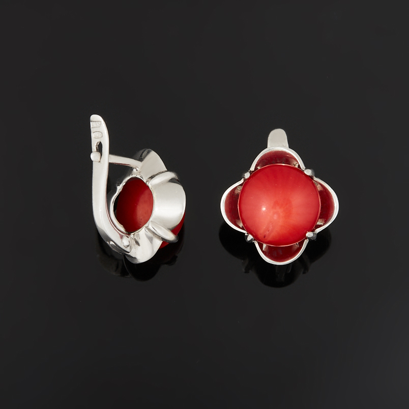 Серьги коралл красный Индонезия (серебро 925 пр.)