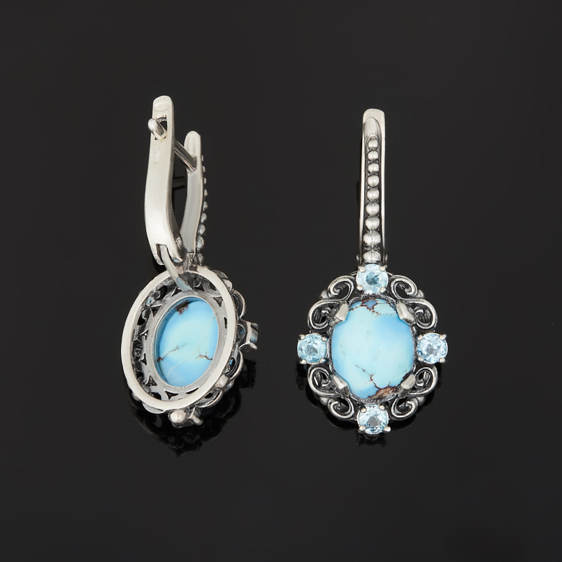 Серьги бирюза Казахстан (серебро 925 пр. оксидир.)