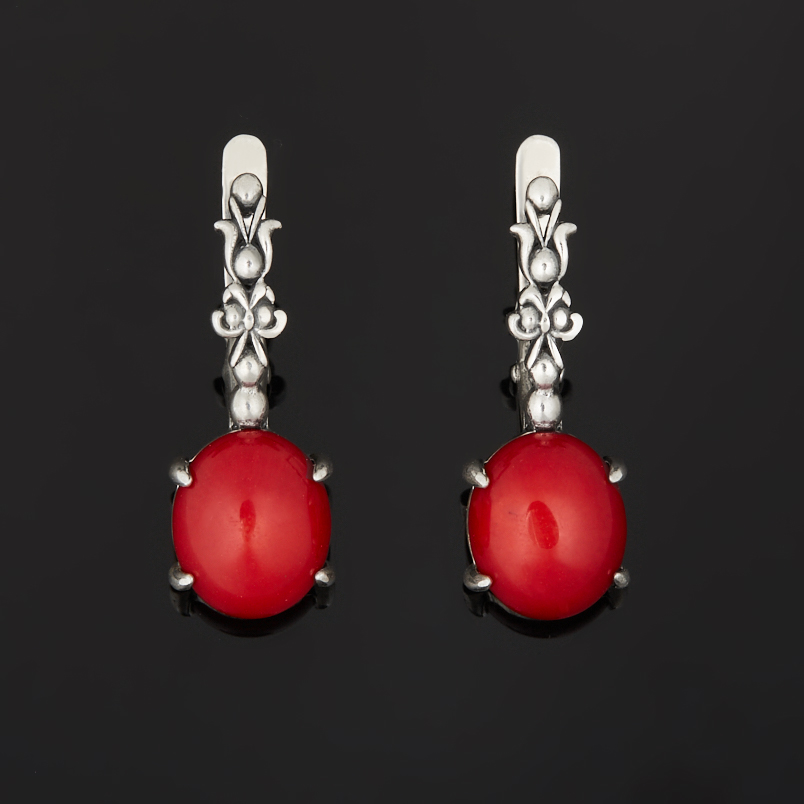 Серьги коралл красный Индонезия (серебро 925 пр. оксидир.)