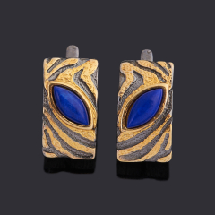 Серьги лазурит Афганистан (серебро 925 пр. позолота, родир. черн.)