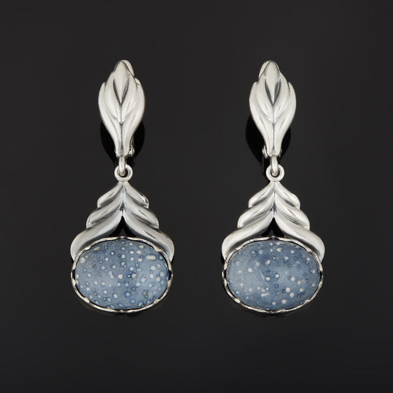 Серьги коралл Индонезия (серебро 925 пр. оксидир.)