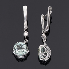 Серьги празиолит Бразилия (серебро 925 пр. родир. бел.) огранка