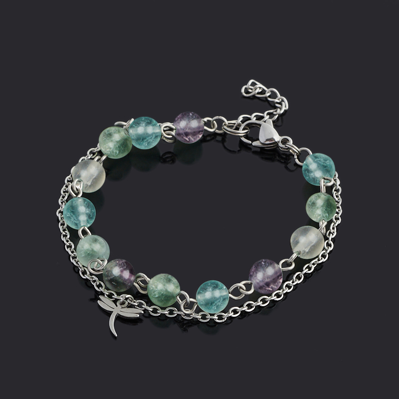 Браслет флюорит (сталь хир.) 6 мм 17 см (+3 см)