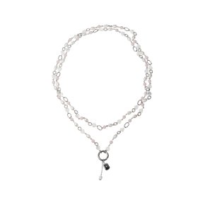 Колье жемчуг 7А, перламутр, розовый кварц (сталь хир.) 135&nbsp;см