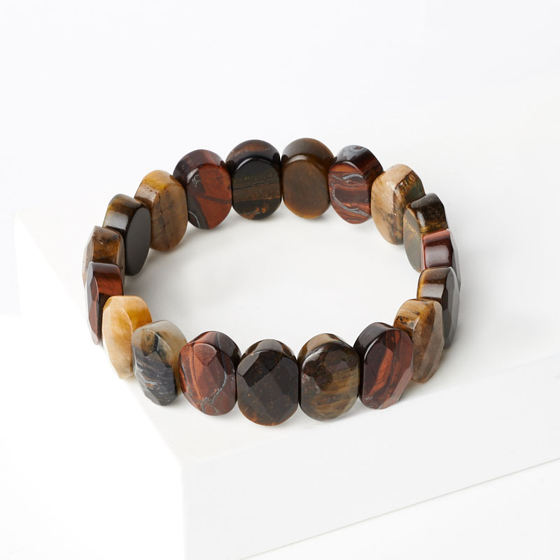 

Браслет микс бычий глаз, соколиный глаз, тигровый глаз огранка 17 см