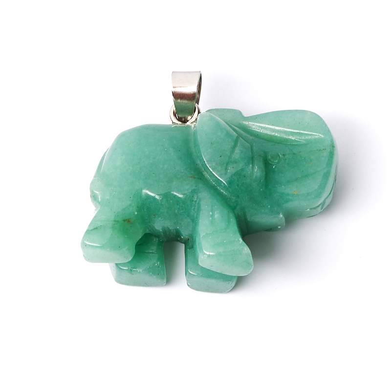 Кулон авантюрин зеленый Индия слоник (биж. сплав) 3,5 см