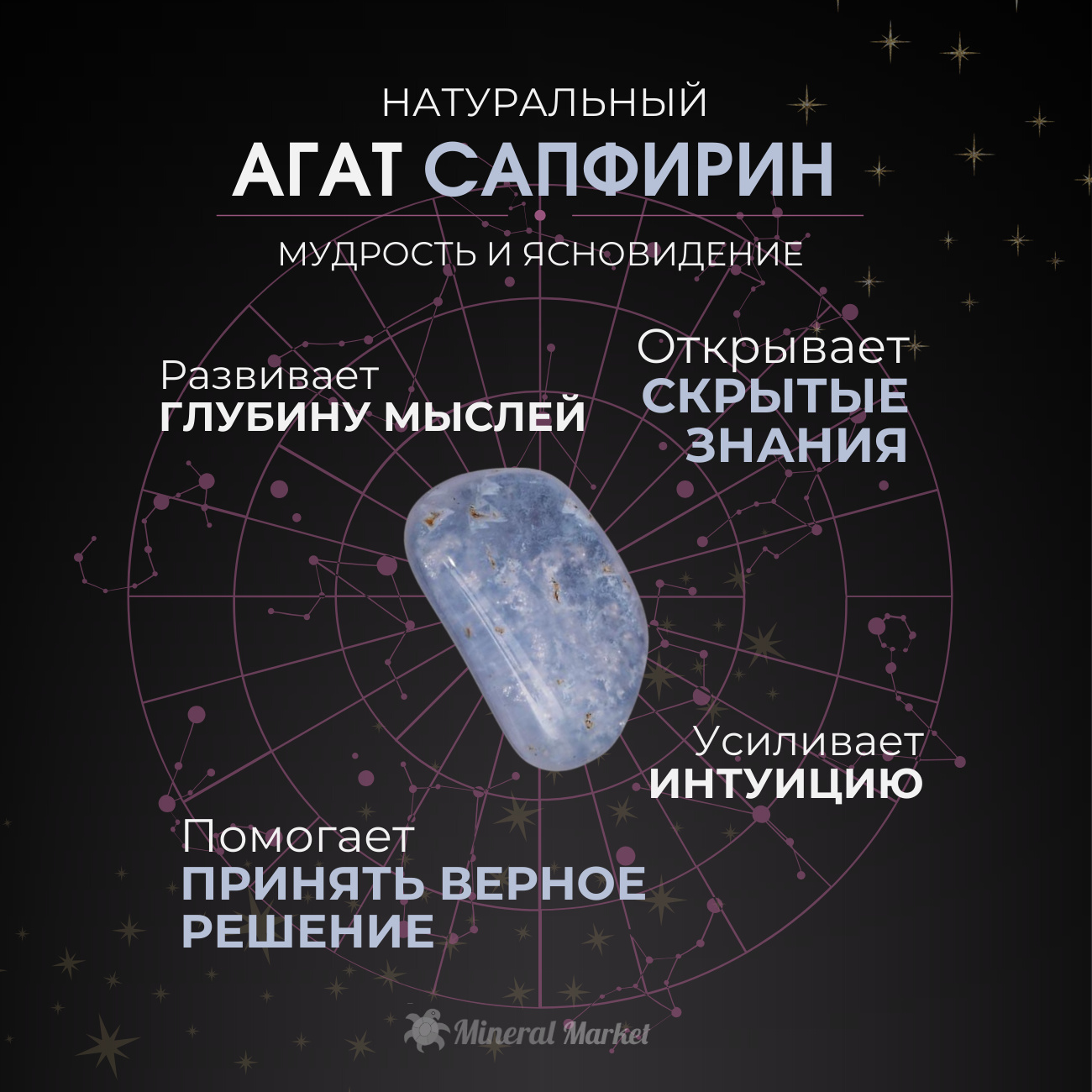 Кольцо агат сапфирин Намибия (сталь хир. эмаль) размер 19,5