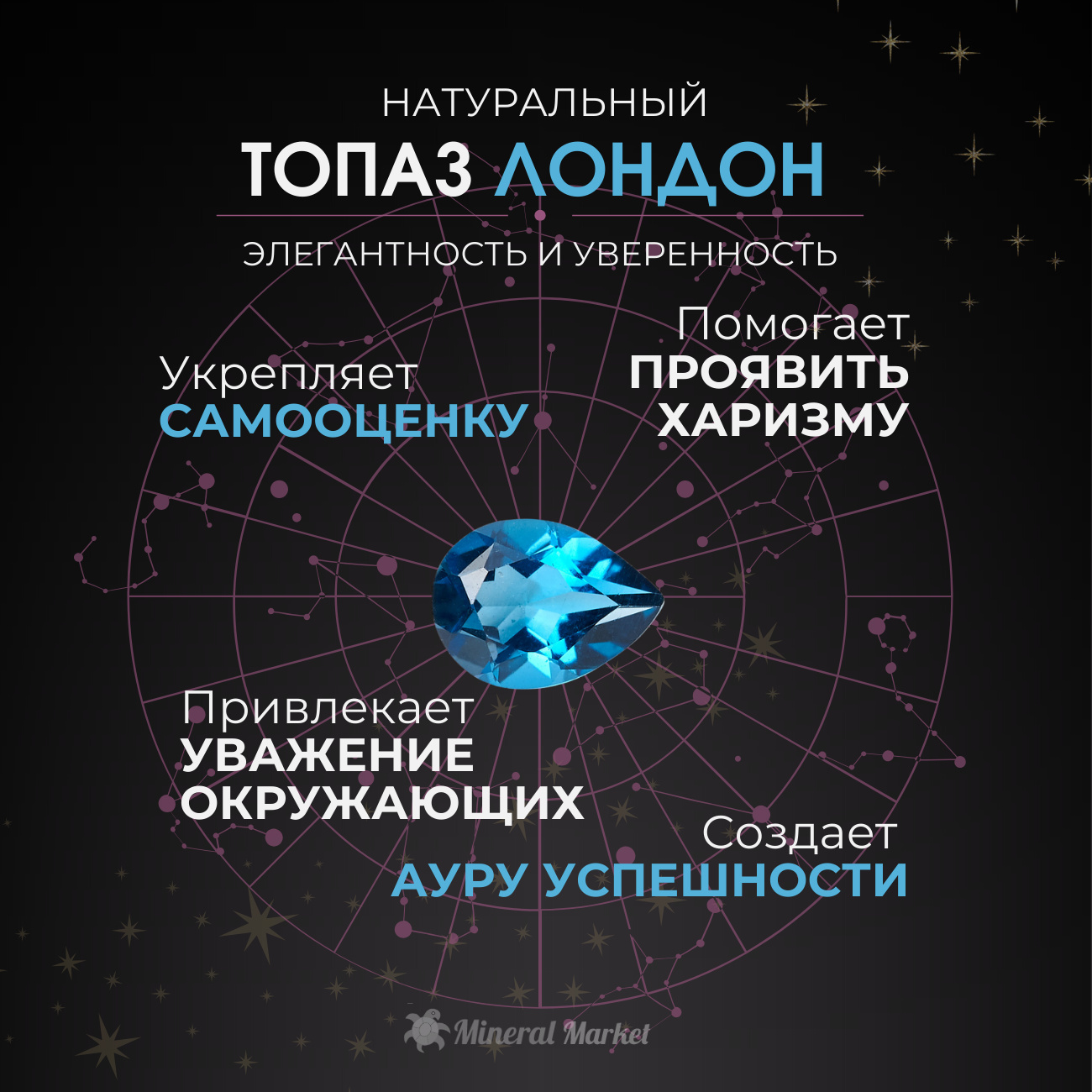 Кольцо топаз лондон Бразилия (серебро 925 пр. родир. бел.) огранка размер 17,5