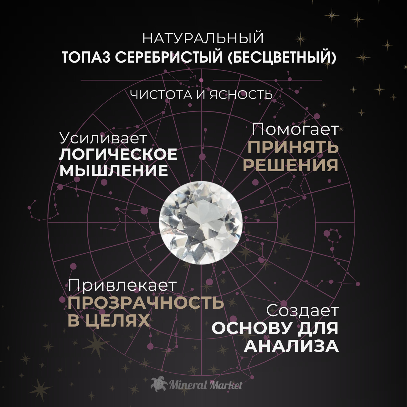 Образец топаз серебристый Россия 3-4 см (1 шт)